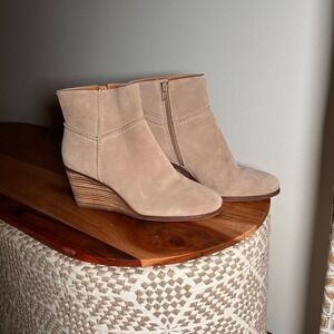 Lucky Brand Tan Suede Wedge Booties | Women's Casual Boho Ankle Boots